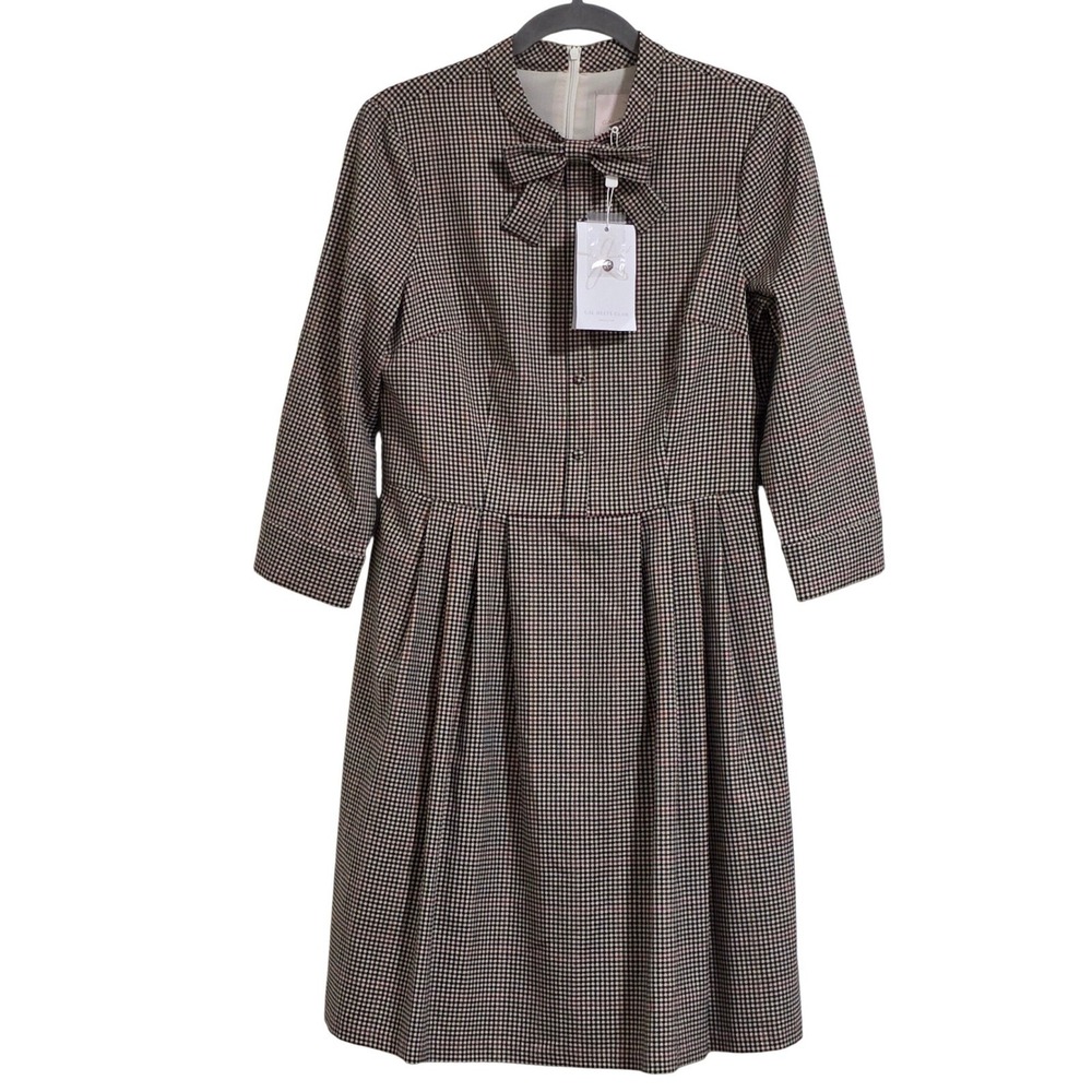 Gal Meets Glam Blanche Plaid Bow Tie Dress Women's Size 8 Multi Houndstooth New